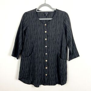 Toofan Top Womens Small Gray‎ Lagenlook Button Up Pockets Textured Woven Classic